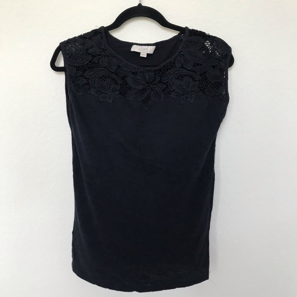 Loft Navy Blue Lace Top Blouse